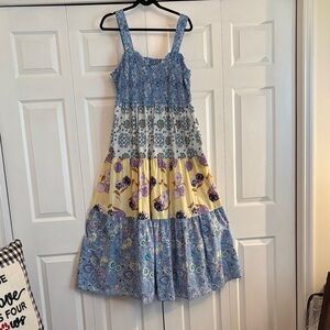 Nanette Lepore Blue and Yellow Floral Tiered Sundress with Purple Accents